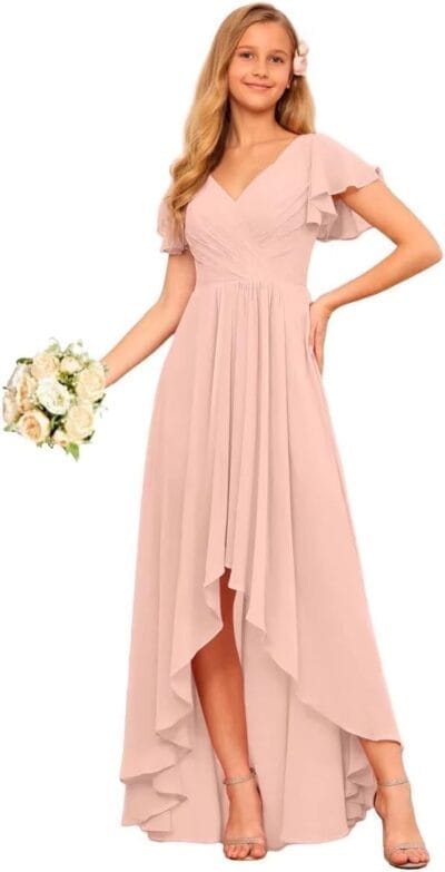 Chiffon Flower Girl Dress Wedding Junior Bridesmaid Ruffle Teen Girls Gown