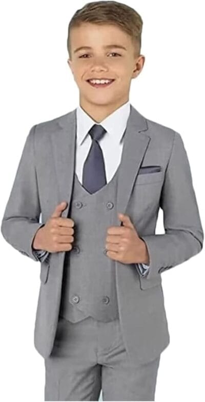 Boys' Double Breasted Suit 3-Piece Tuxedo Set - Wedding, Ring Bearer Outfit - Formal Wear - Image 4