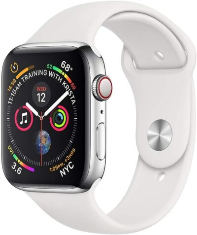 Renewed Apple Watch Series 4 (GPS + Cellular) 44mm Stainless Steel - White Sport Band