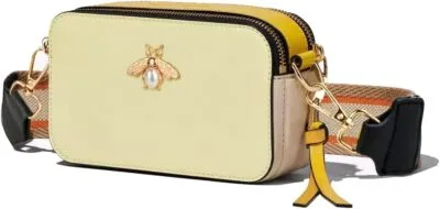 Bee Crossbody Bag for Women - Trendy Leather Camera Purse with Wide Strap