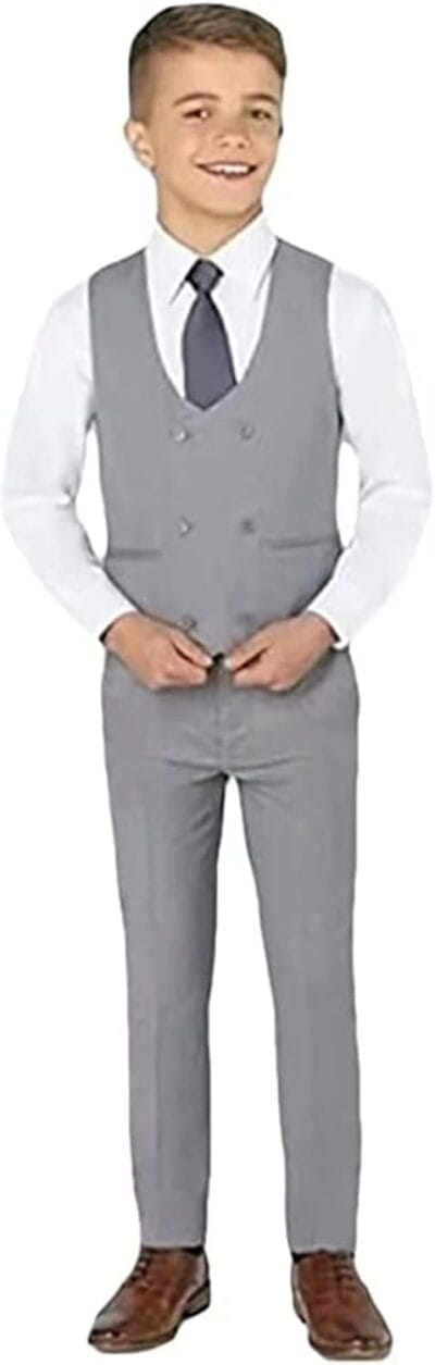 Boys' Double Breasted Suit 3-Piece Tuxedo Set - Wedding, Ring Bearer Outfit - Formal Wear - Image 3