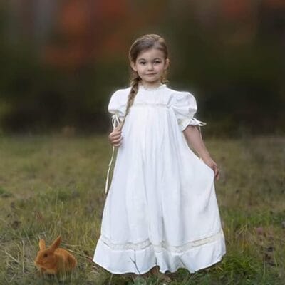 White Lace Heirloom Dress for Girls - Cotton Puff Sleeve Christening Gown - Kids Casual Party Outfit - Image 3