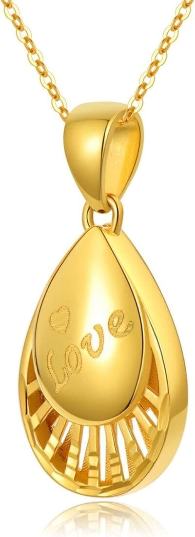 18K Yellow Gold Love Teardrop Necklace for Women - SISGEM 5MM Thick Pendant, Anniversary Mother's Day Item