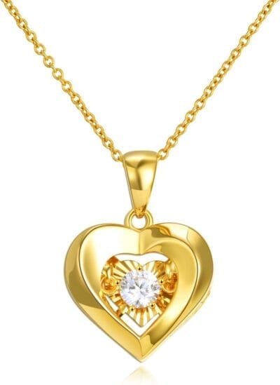 18K Solid Gold Heart Necklace for Women - Real Gold Chain Pendant, Anniversary Item for Wife, Mother's Day Jewelry - 18