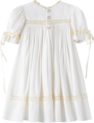 White Lace Heirloom Dress for Girls - Cotton Puff Sleeve Christening Gown - Kids Casual Party Outfit - Image 2