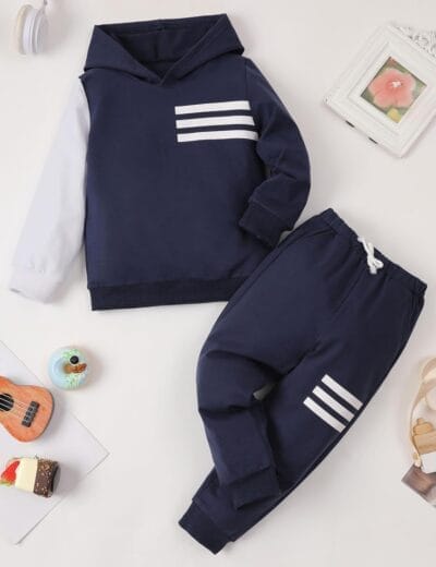 Toddler Boy Hoodie Sweatsuit Set - Long Sleeve Fall Winter Outfit - 2 Piece Clothes - Image 2