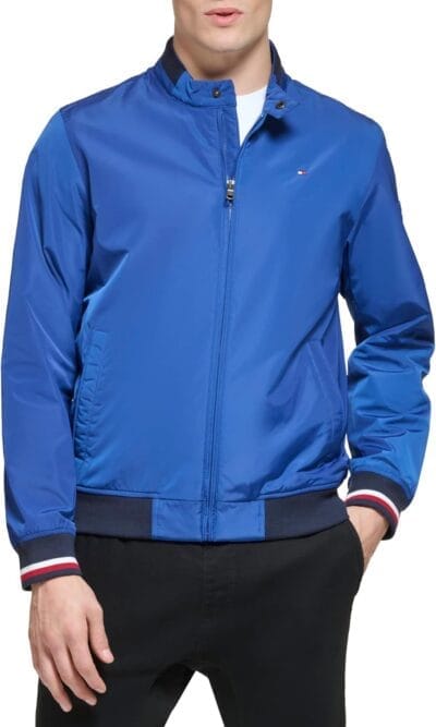 Tommy Hilfiger Men's Lightweight Varsity Bomber Jacket - Rib Knit Slim Fit