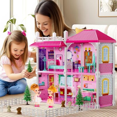 Villa Dollhouse for Girls Ages 2-7 - DIY Pretend Play Toy House with Furniture & Accessories - Indoor/Outdoor Fun - Image 2
