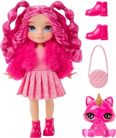 Rainbow High Littles Magenta Monroe 5.5" Doll with Kitty & Purse - Posable Toy for Kids 4-12 - Image 2
