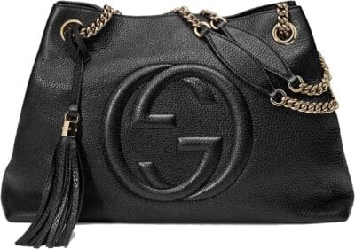 Gucci Soho Disco Bag Black Leather Medium Chain Shoulder Bag Tote Gold Hardware New