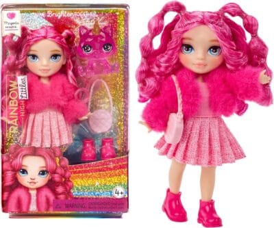 Rainbow High Littles Magenta Monroe 5.5" Doll with Kitty & Purse - Posable Toy for Kids 4-12