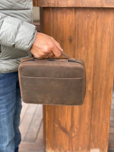 Handmade Leather Tech Organizer - Burnt Tobacco Gadget Case | Cord & Accessory Travel Pouch - Image 3