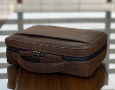 Handmade Leather Tech Organizer - Burnt Tobacco Gadget Case | Cord & Accessory Travel Pouch - Image 2
