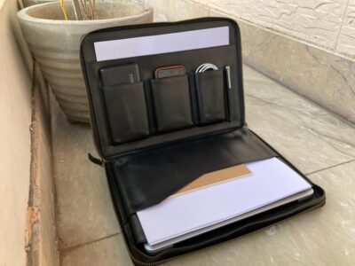 Leather Portfolio Organizer Zipper - Laptop/A4 Document Folder - Business Travel Folio Case
