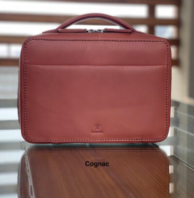 Handmade Leather Tech Organizer - Cognac Gadget Case | Cord & Accessory Travel Pouch