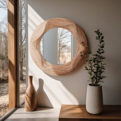 Elegant Round Wood Mirror - Asymmetrical Organic Shape - Stylish Home Decor - Christmas Item Idea