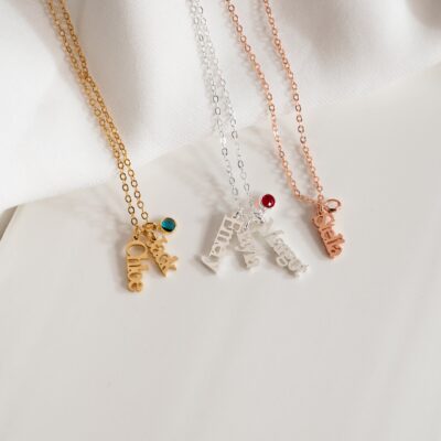 Personalized Family Name Necklace with Birthstones - Custom Vertical Children's Names - Christmas Item for Mom/Grandma - Image 4