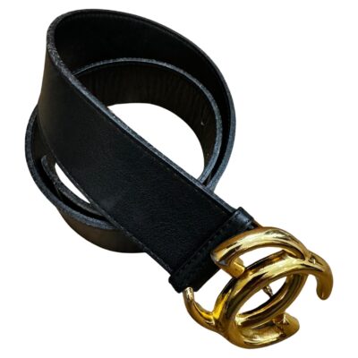 Vintage GUCCI Black Leather Belt Massive GG Buckle Unisex Authentic Designer Calfskin - Image 2