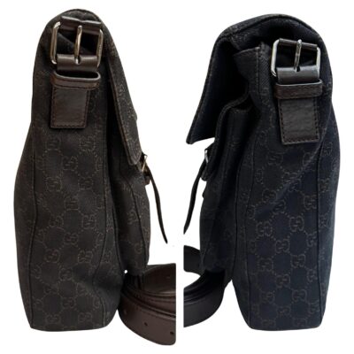 Vintage GUCCI Monogram Denim Messenger Bag Brown Authentic Designer Crossbody - Image 4