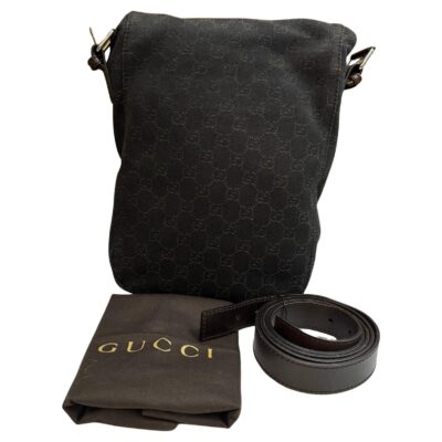 Vintage GUCCI Monogram Denim Messenger Bag Brown Authentic Designer Crossbody - Image 2